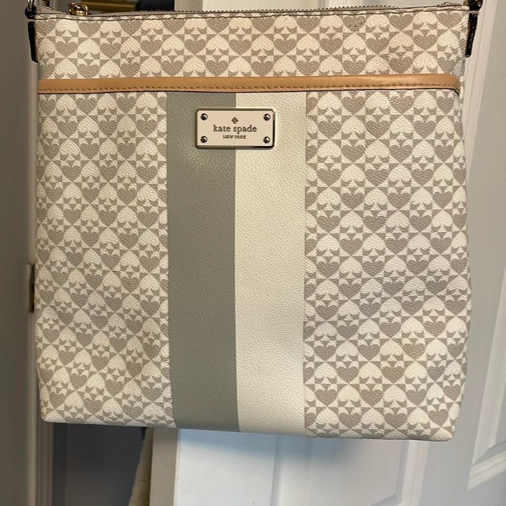 kate spade Cream and Light Gray Crossbody Bag with Tan Trim